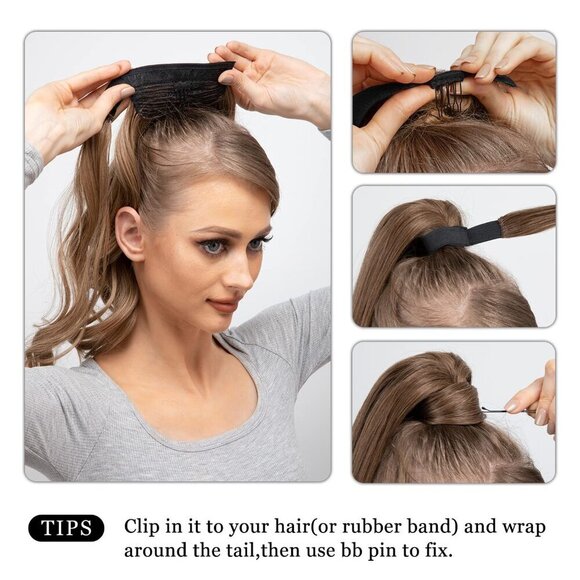14 In Ponytail Hair Extension Wavy Curly Synthetic Clip-In for Women Jet Black